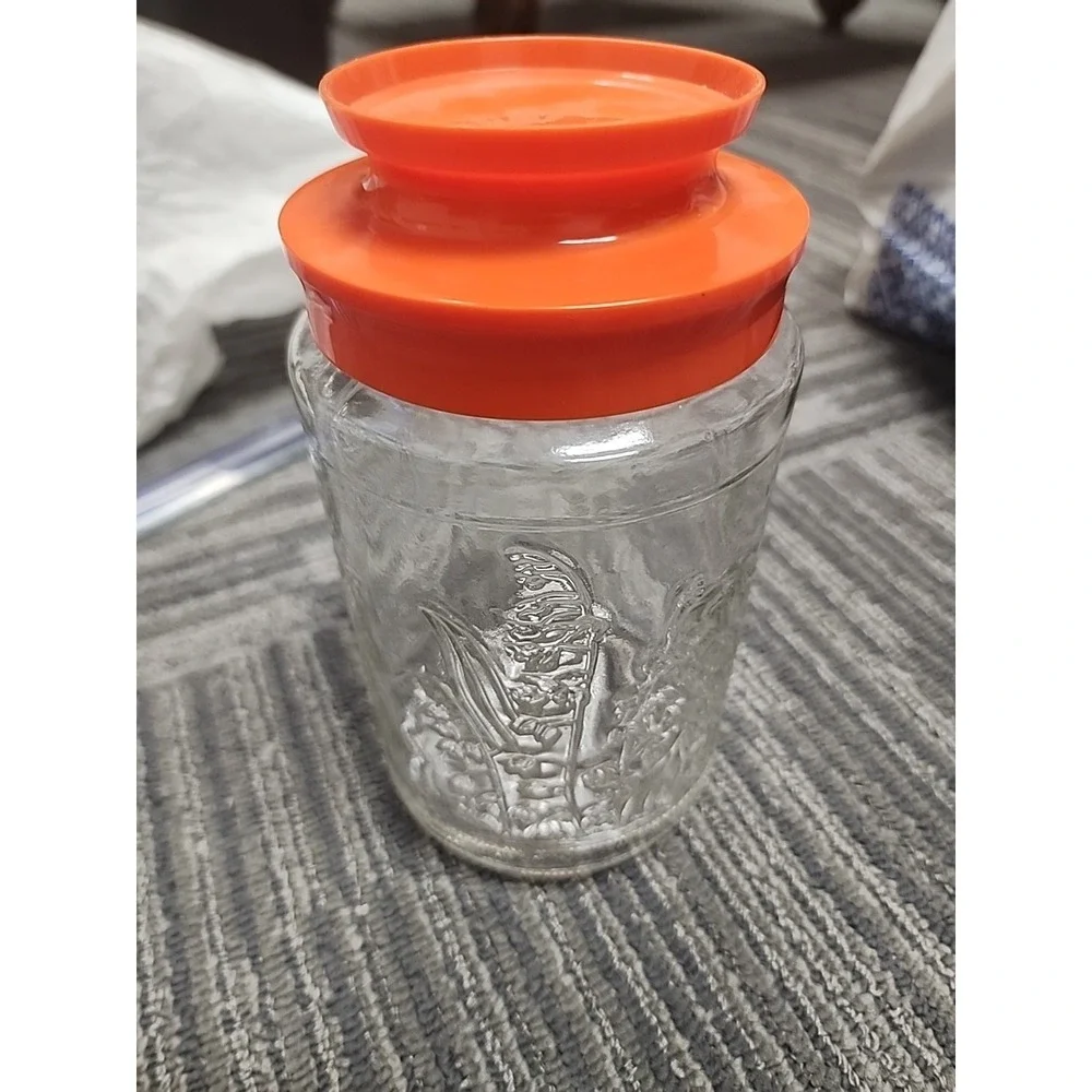 Vintage Anchor Hocking Tang Glass Jar Canister Orange Lid Lighthouse Storage Jar